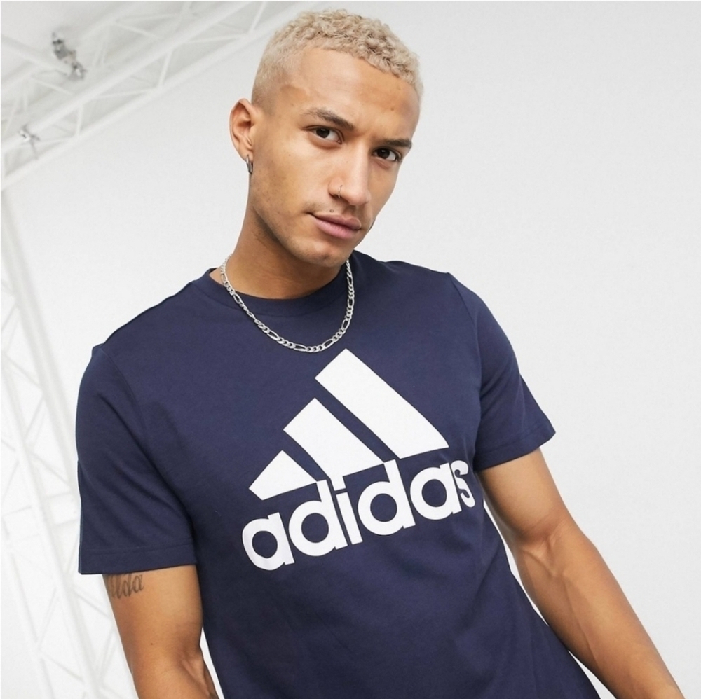 NWT Adidas Amplifier Basic Bos Tee Size Large Navy Blue & White 100% Cotton - Picture 3 of 16